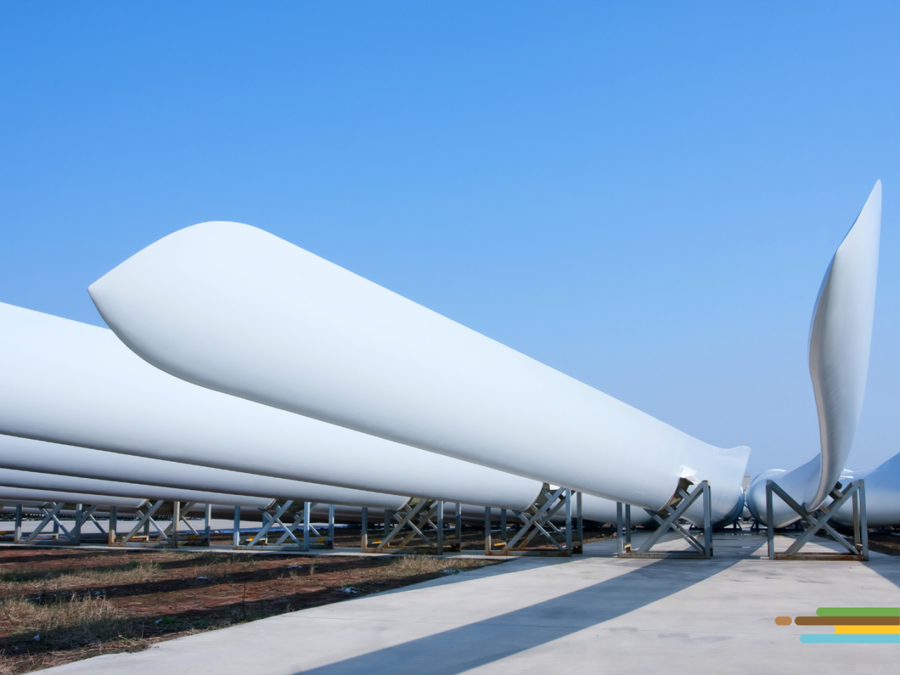 Blades for offshore wind turbines stored on land