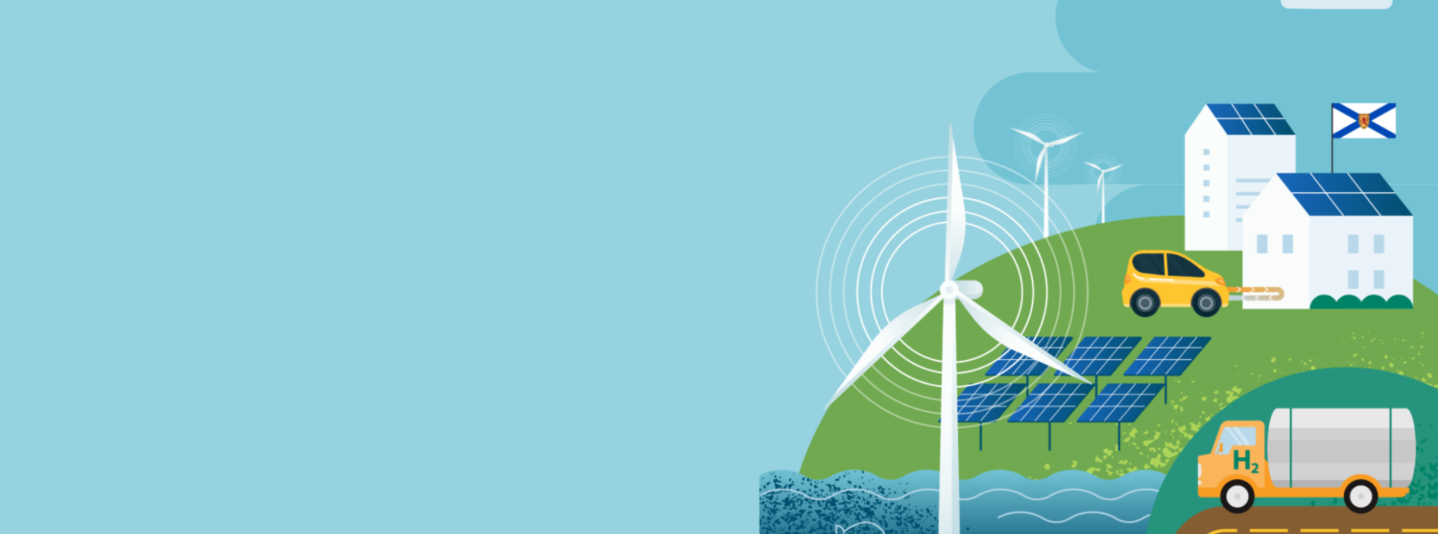 Illustrations of clean energy technology in use